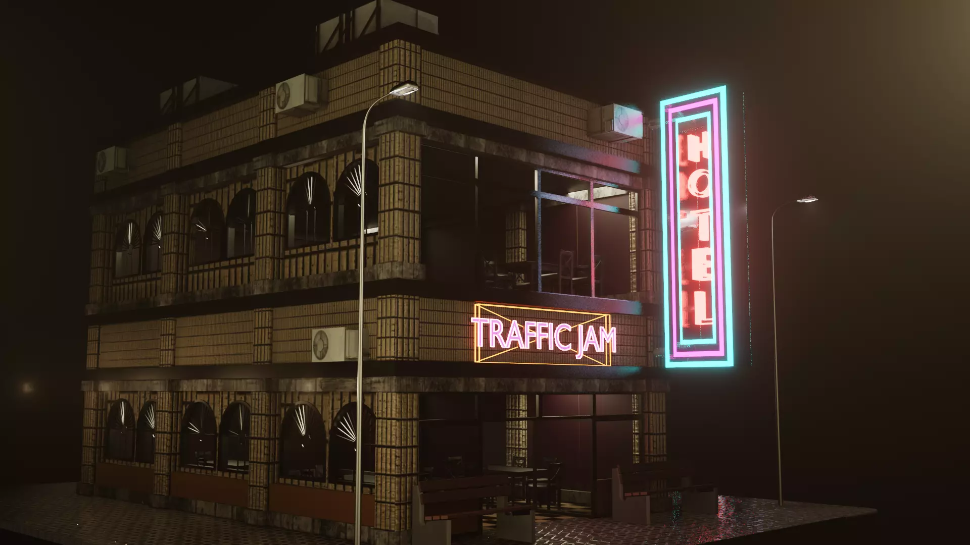 Hotel building 3D Model Free low-poly 3D model