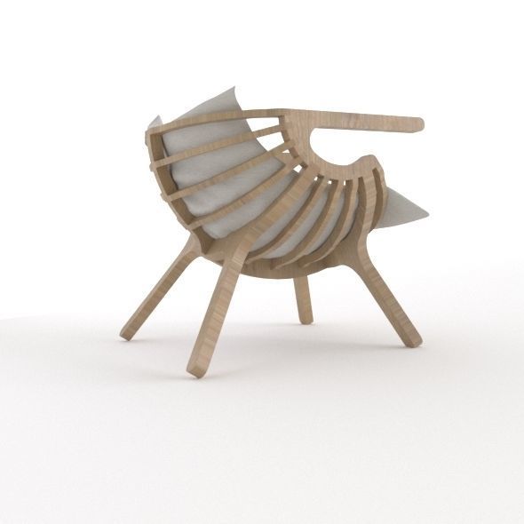Wood armchair 3D model_3