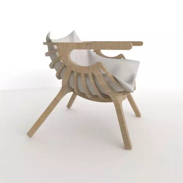 Wood armchair 3D model_0