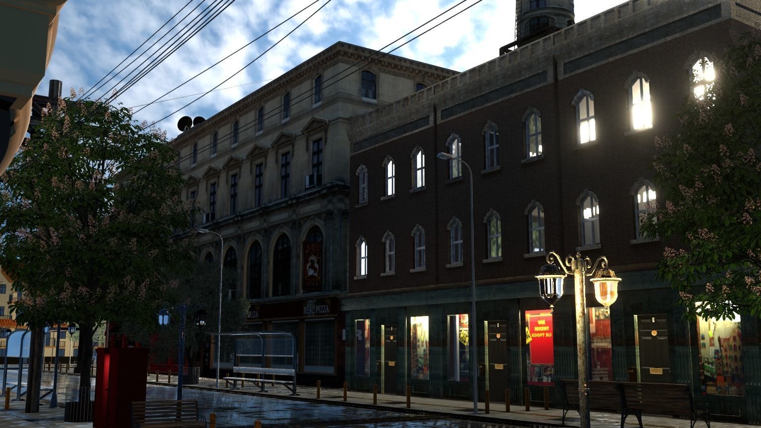 City street  Low-poly 3D model_2