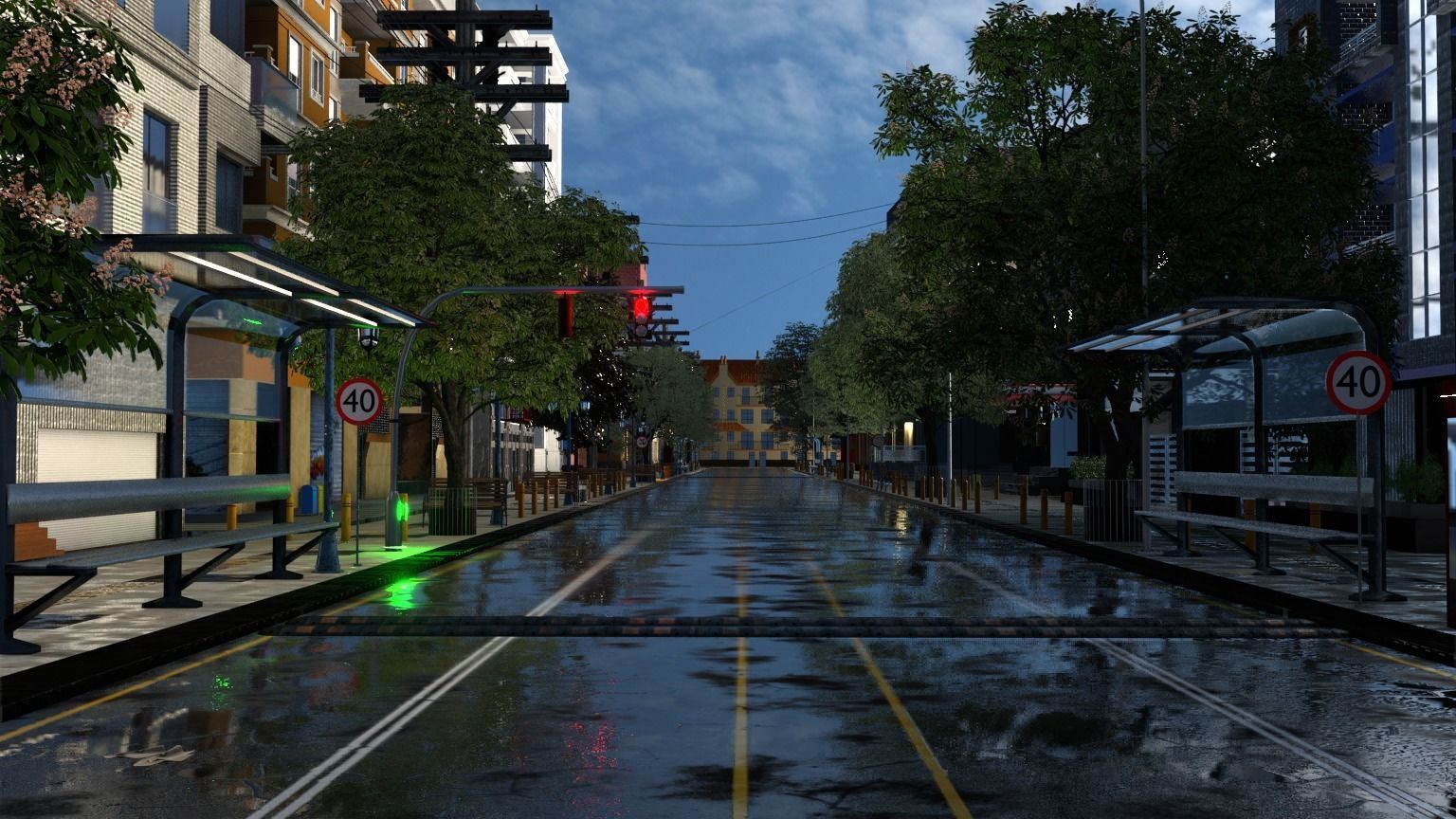 City street  Low-poly 3D model_6