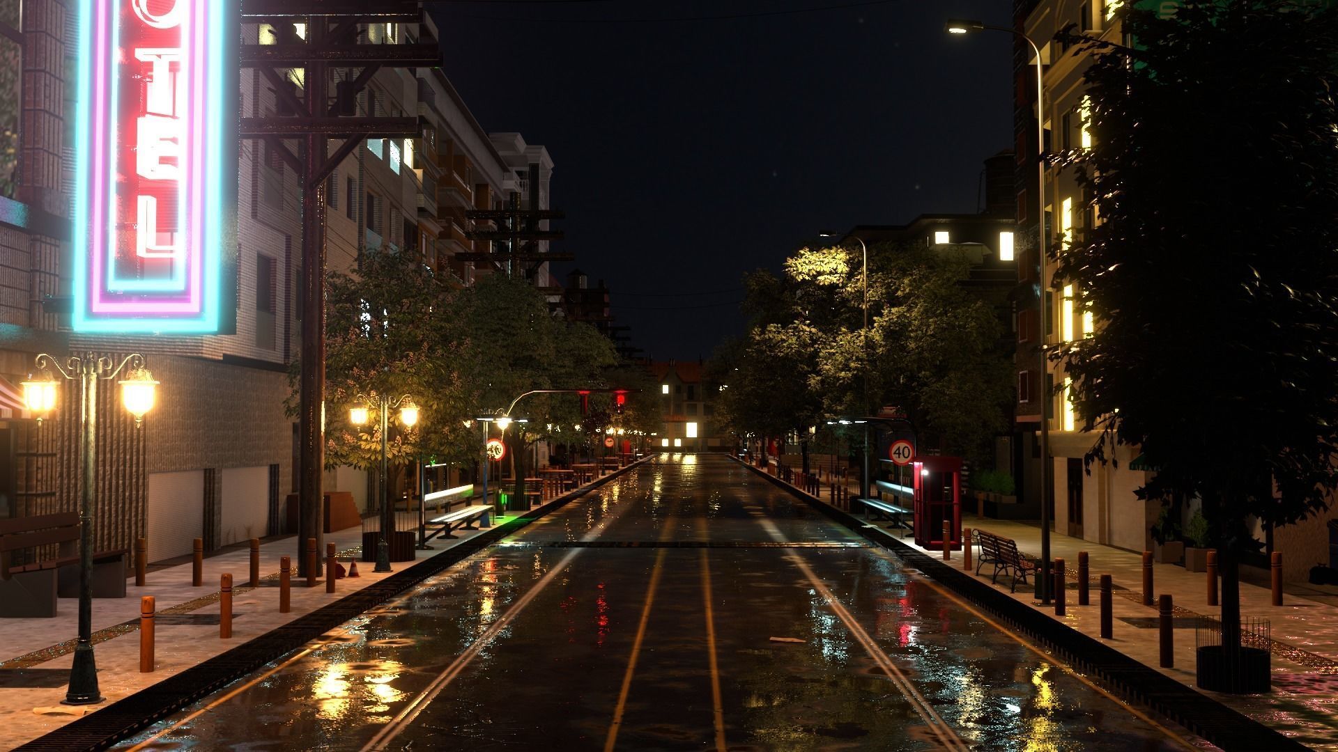 City street  Low-poly 3D model_4