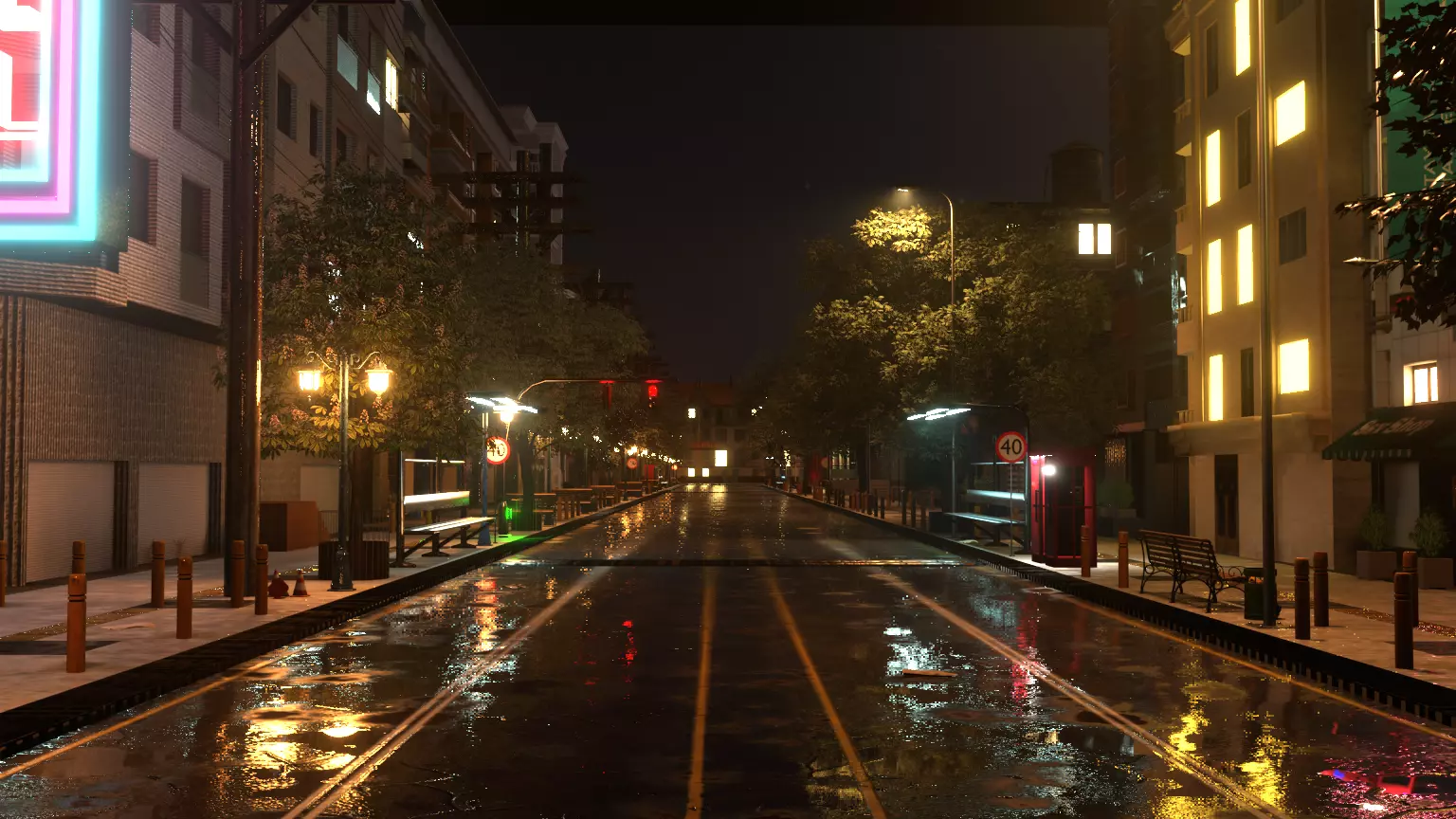 City street  Low-poly 3D model_0