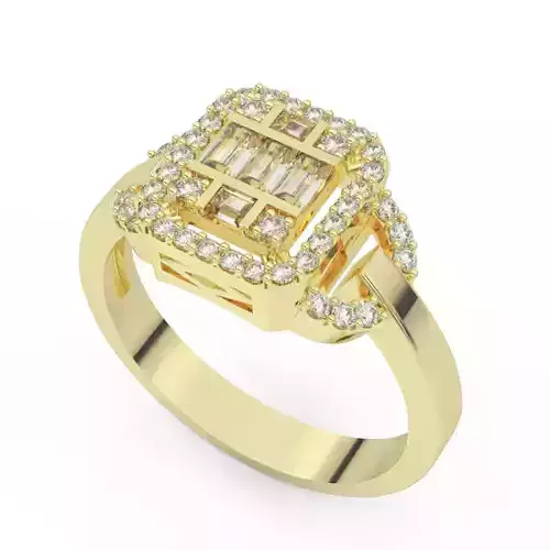 Emerald Baguette Ring Silver Gold  Print