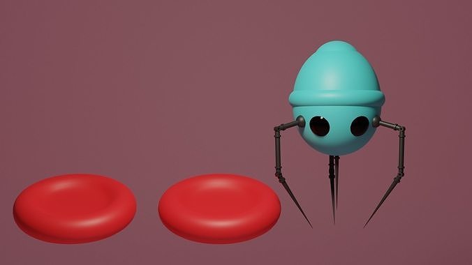 Nanobot and Red Blood Cells Low-poly 3D model