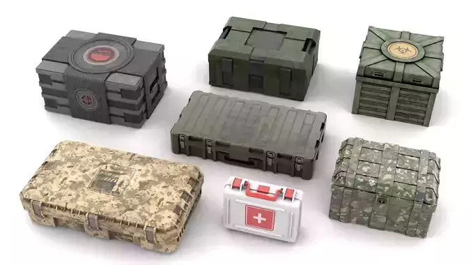 Military Suitcase Set 3D Model Collection