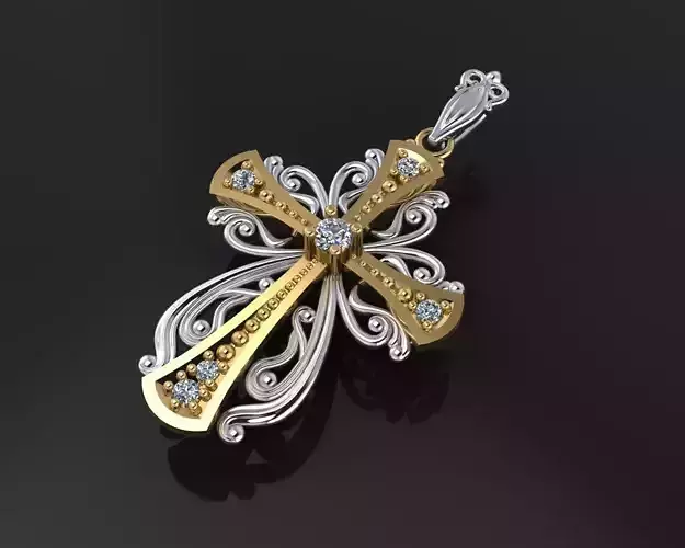 Cross 8 gold and diamond pendant