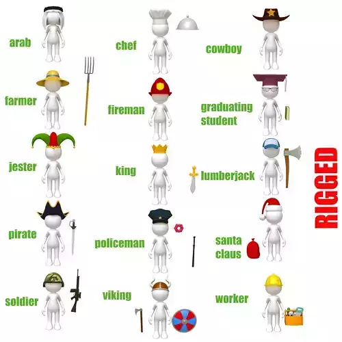 Stickman 15 Characters Collection Rigged