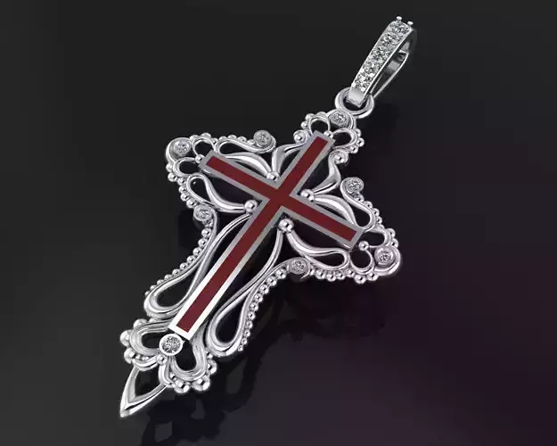 Cross 9 gold pendant with onyx and diamonds