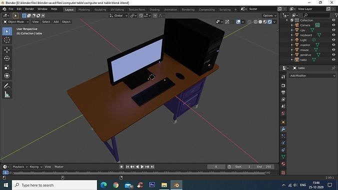 computer desk with monitor Low-poly 3D model
