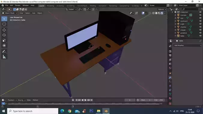 computer desk with monitor Low-poly 3D model