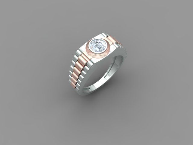 Men Diamond Ring with watch strap design 3D print model_11