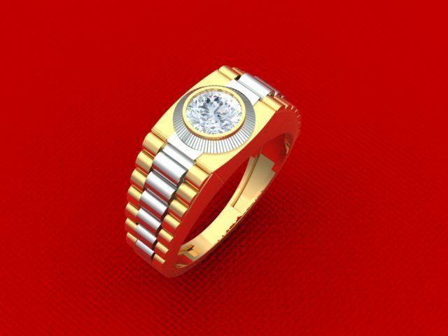 Men Diamond Ring with watch strap design 3D print model_7