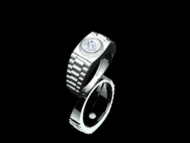 Men Diamond Ring with watch strap design 3D print model_17