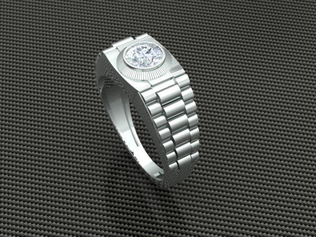 Men Diamond Ring with watch strap design 3D print model_2