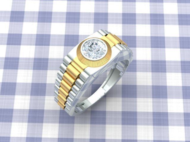 Men Diamond Ring with watch strap design 3D print model_8