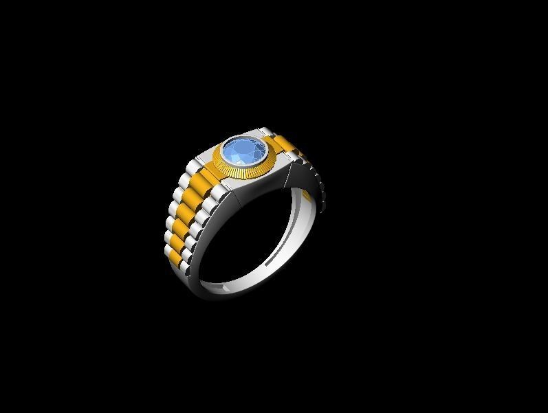 Men Diamond Ring with watch strap design 3D print model_18