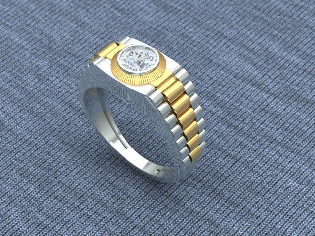 Men Diamond Ring with watch strap design 3D print model_3