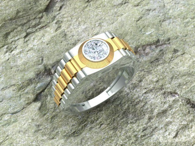 Men Diamond Ring with watch strap design 3D print model_9