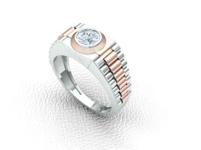 Men Diamond Ring with watch strap design 3D print model_4