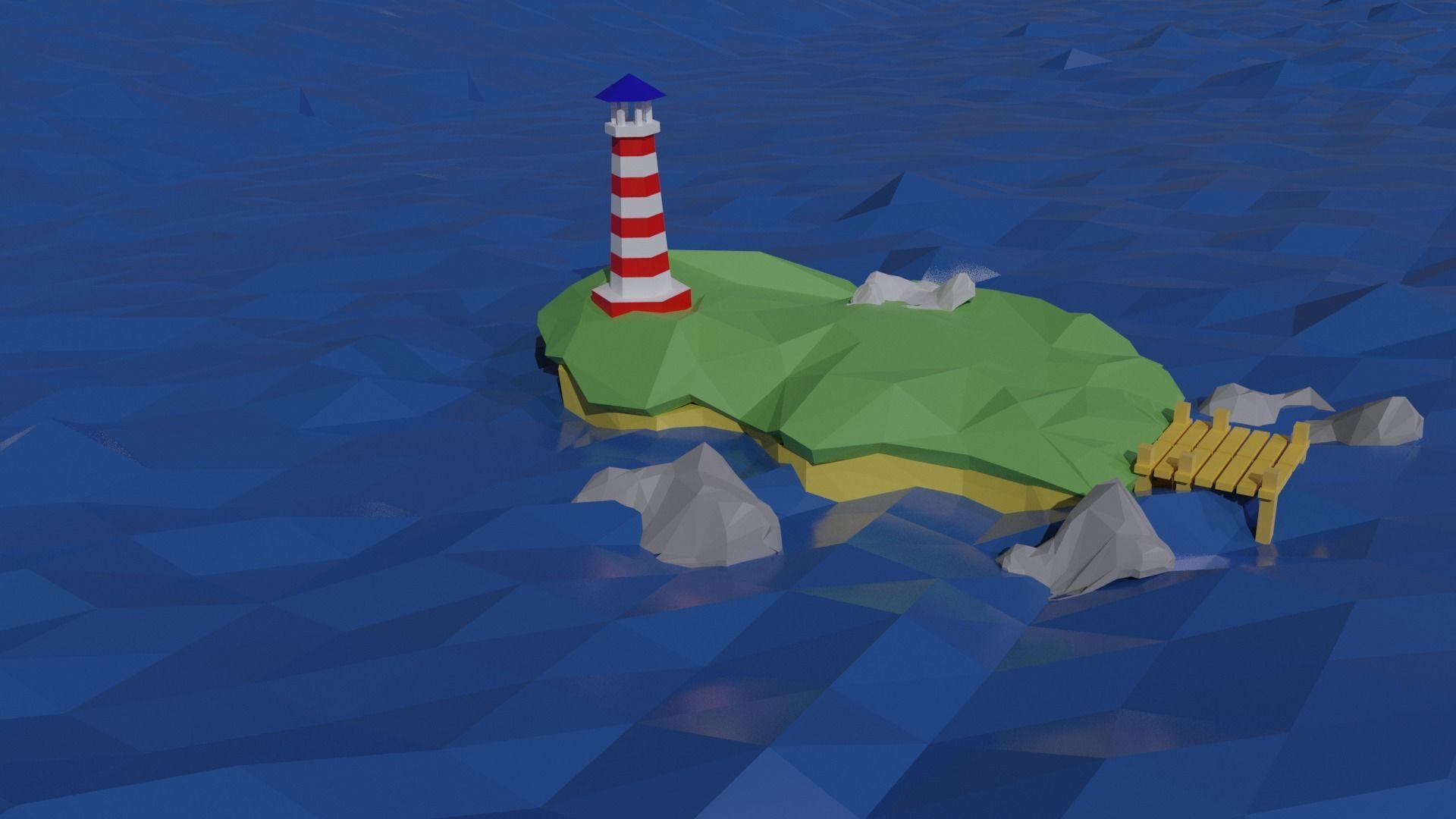 Low-poly Island polygonal lighthouse in ocean 3D model_4