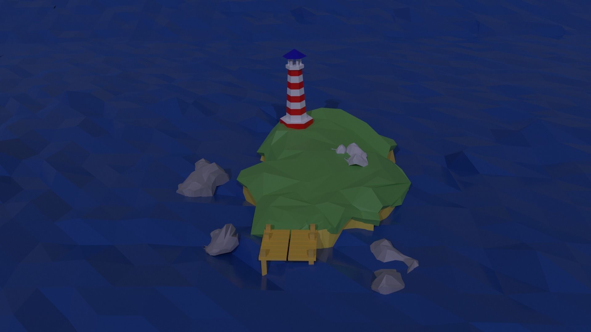 Low-poly Island polygonal lighthouse in ocean 3D model_1