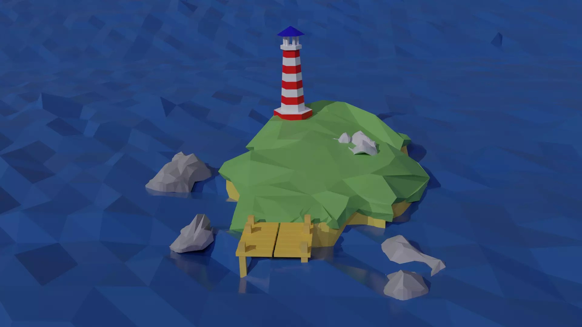 Low-poly Island polygonal lighthouse in ocean 3D model_0