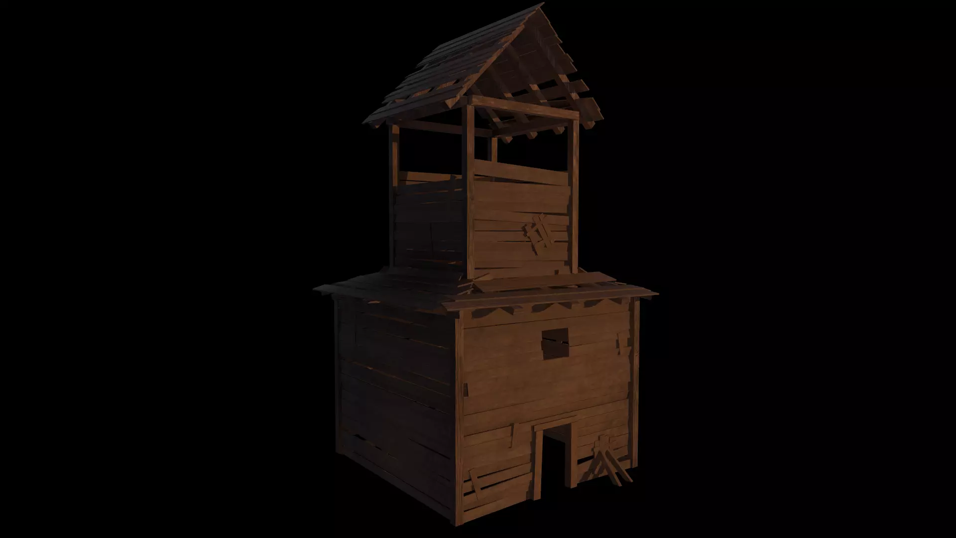 3d model of wooden temple in low poly Low-poly 3D model_0