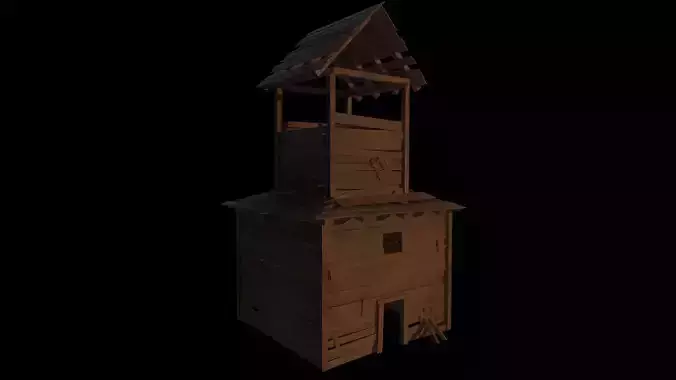 3d model of wooden temple in low poly