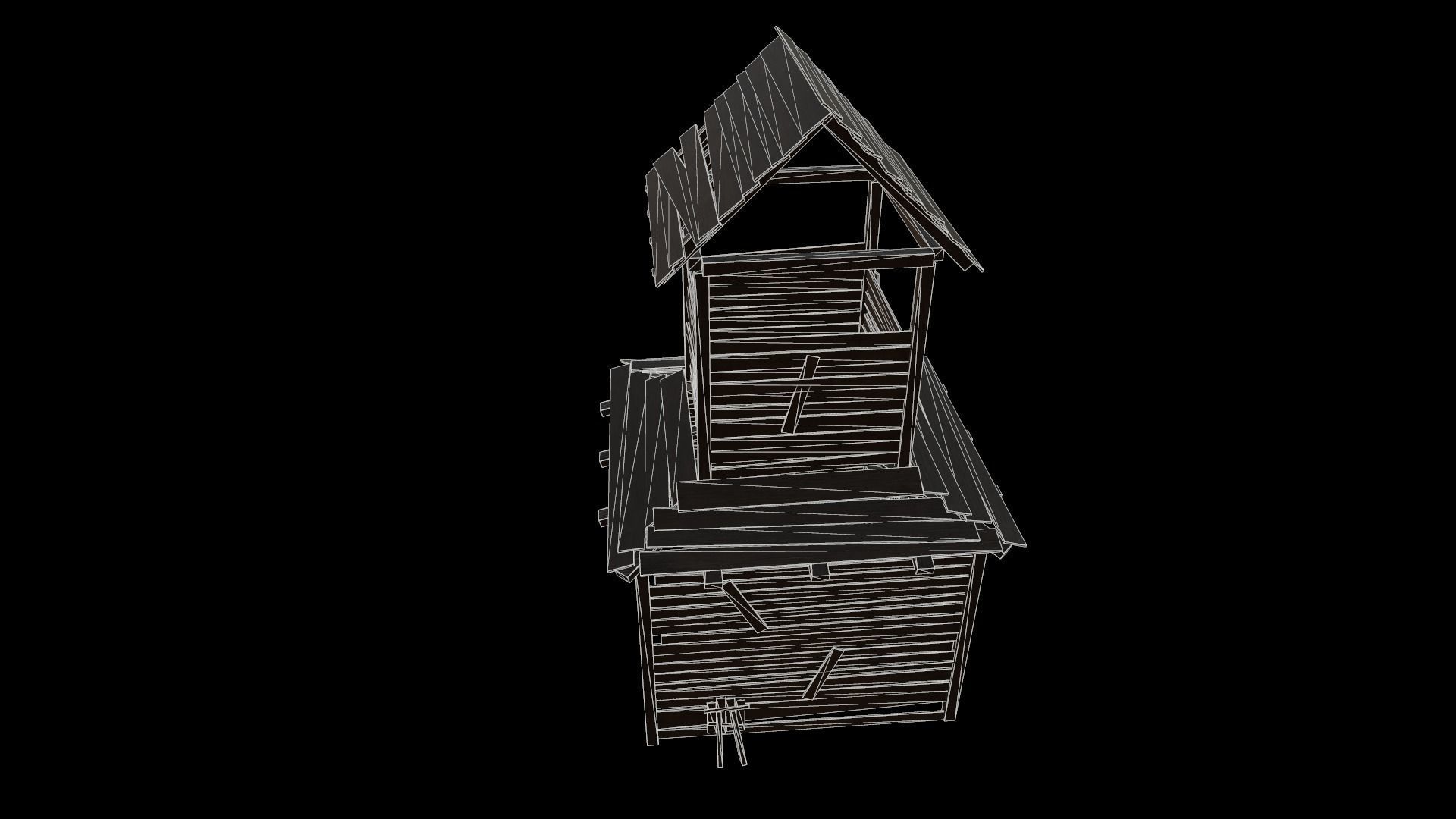3d model of wooden temple in low poly Low-poly 3D model_11