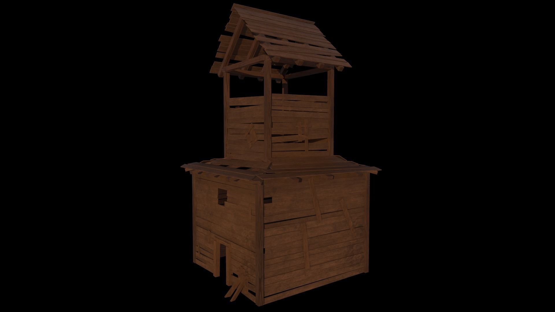 3d model of wooden temple in low poly Low-poly 3D model_2