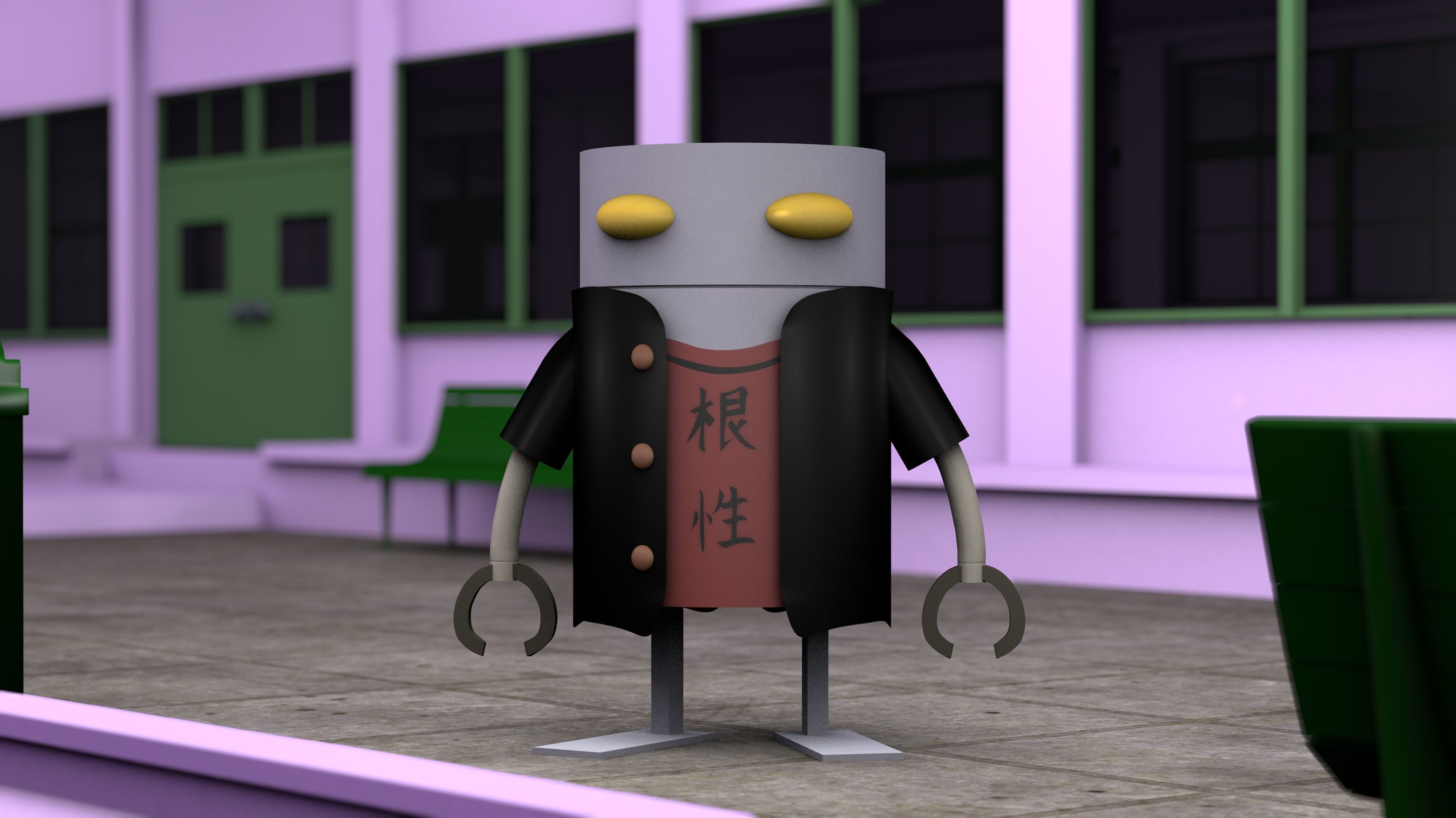 Mechazawa robot on bench Free 3D model_2