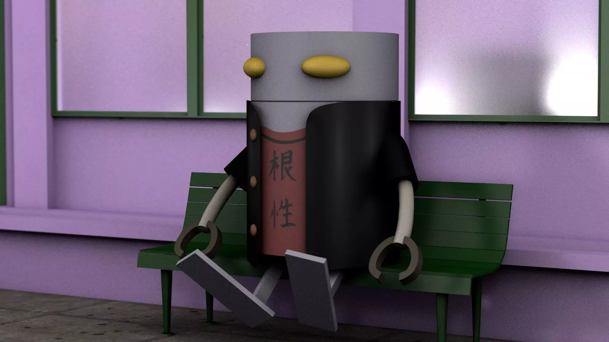 Mechazawa robot on bench Free 3D model_0