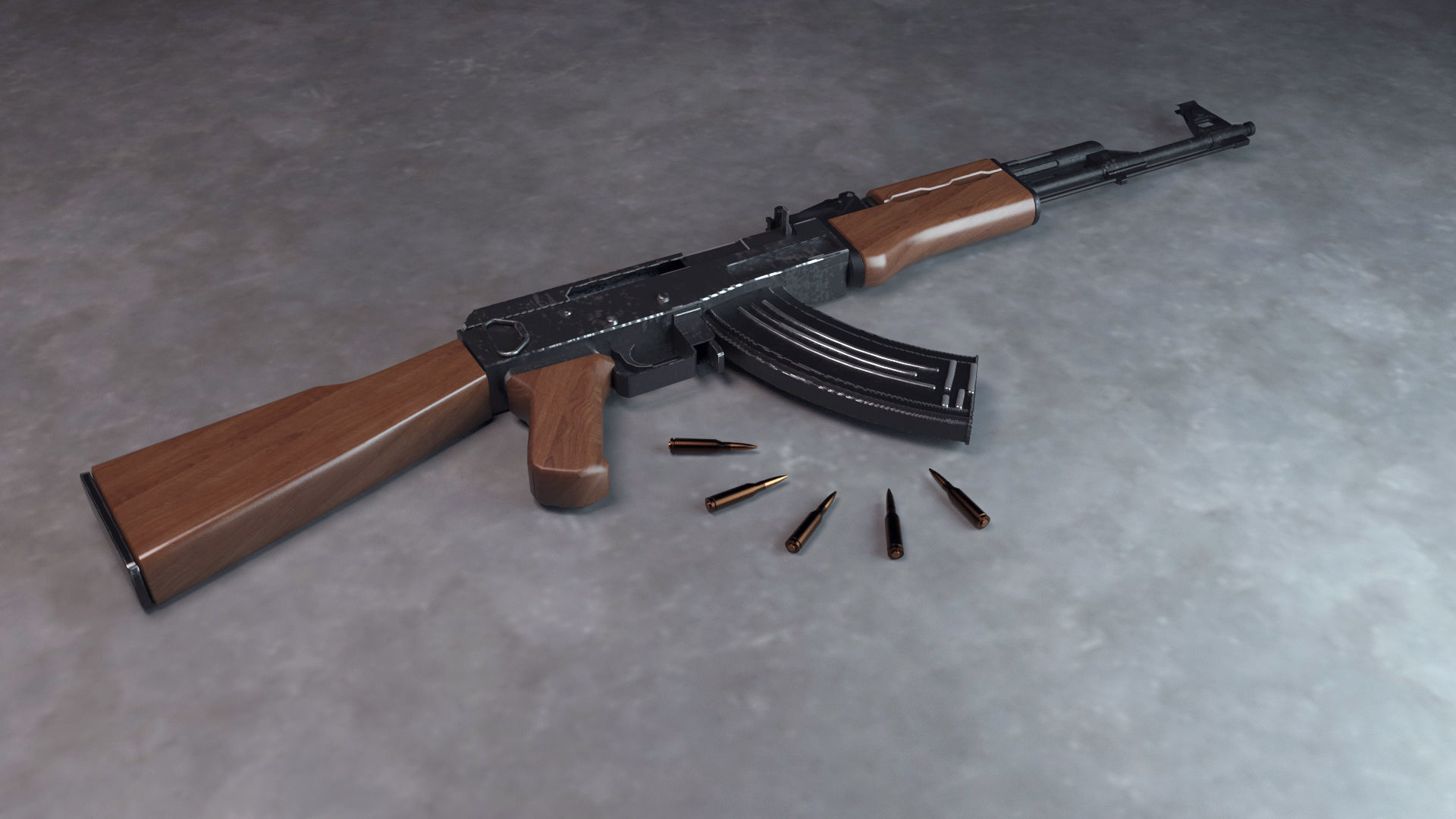 AK47-With Bullets Low-poly 3D model_1