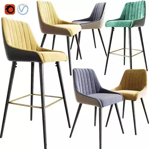 Amos Grey Fabric Bar Stool And Dining Chair