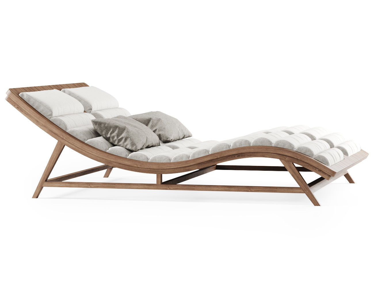 Double wooden chaise lounge  3D model_2