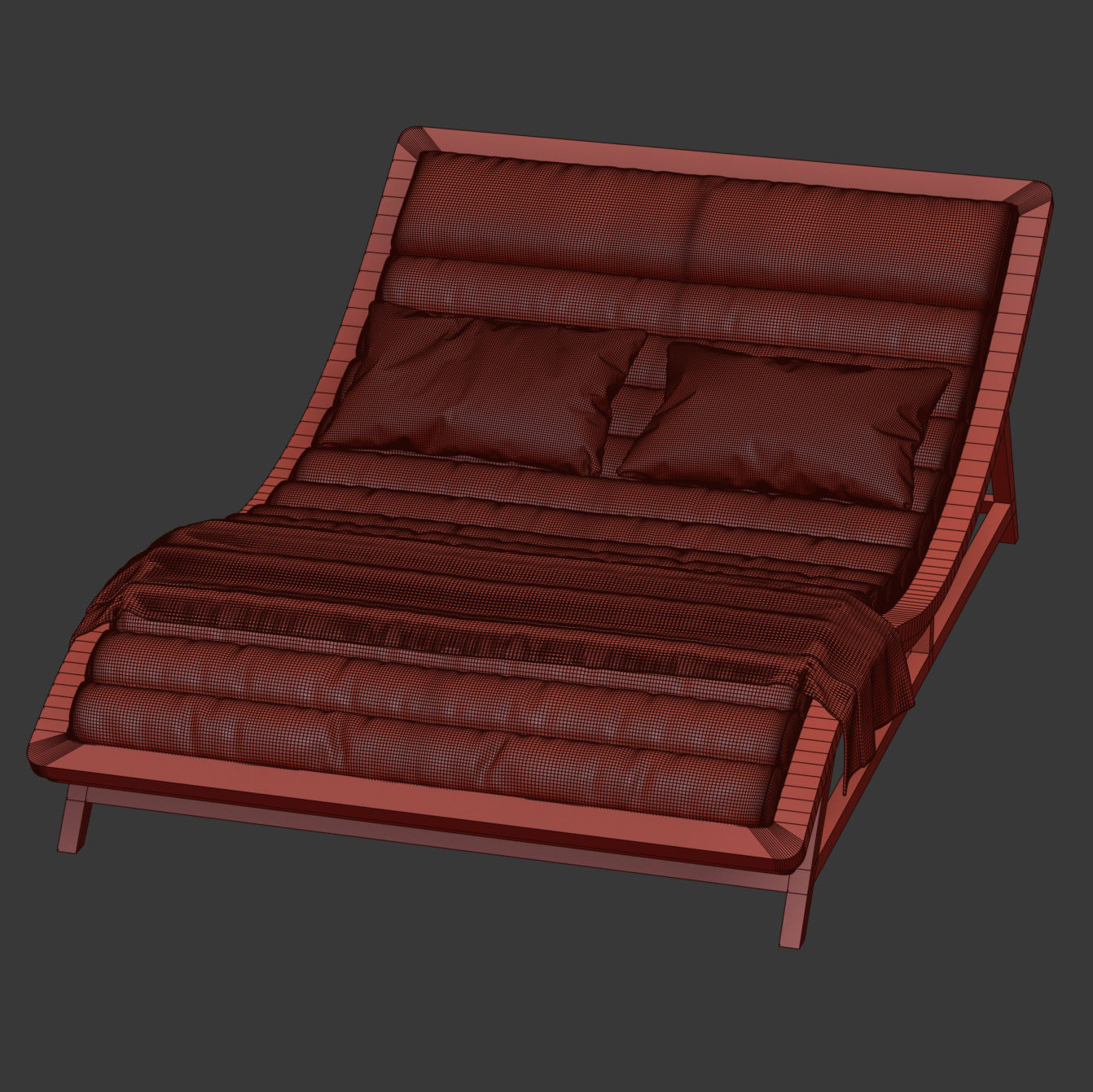 Double wooden chaise lounge  3D model_5