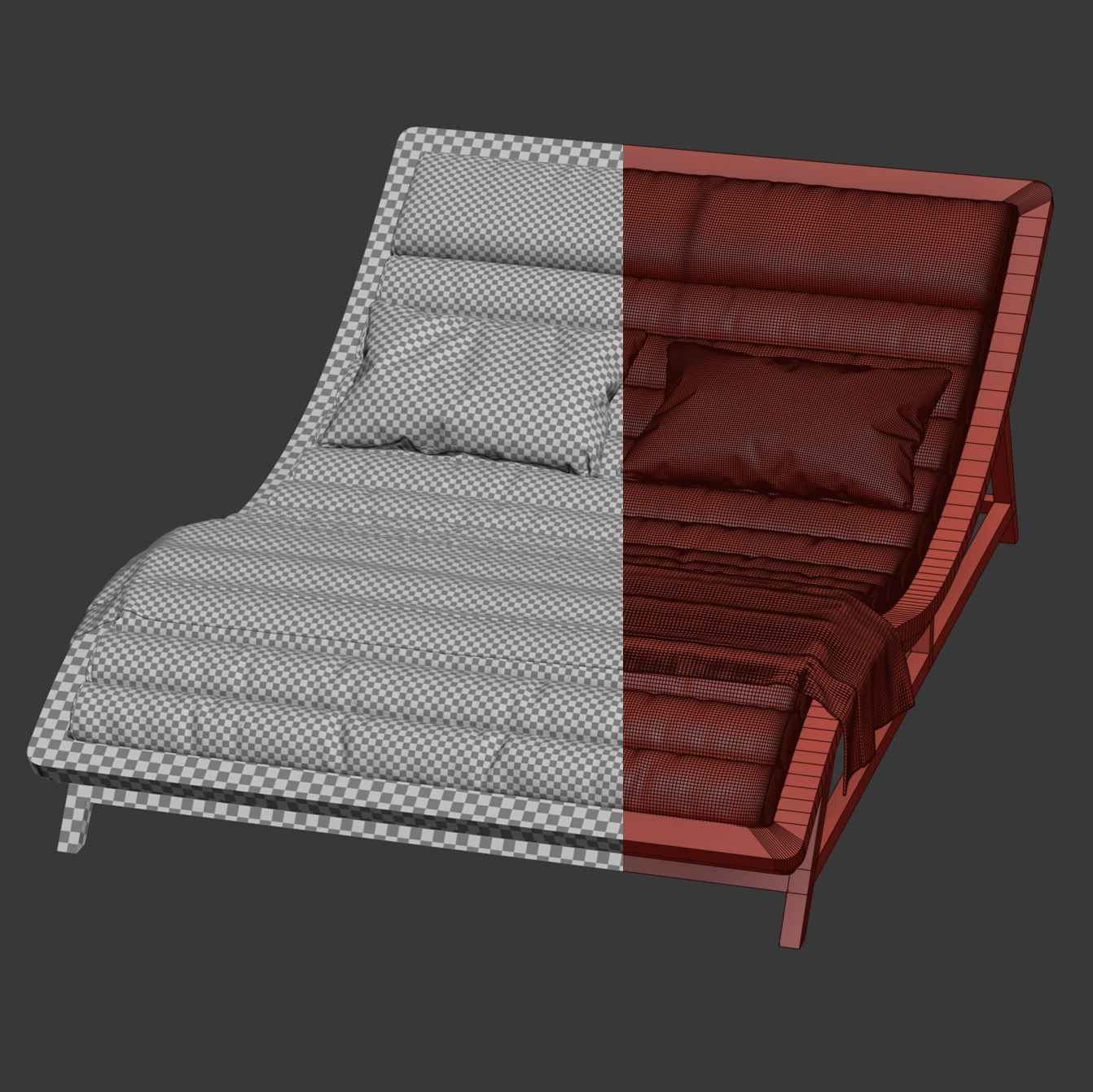 Double wooden chaise lounge  3D model_6