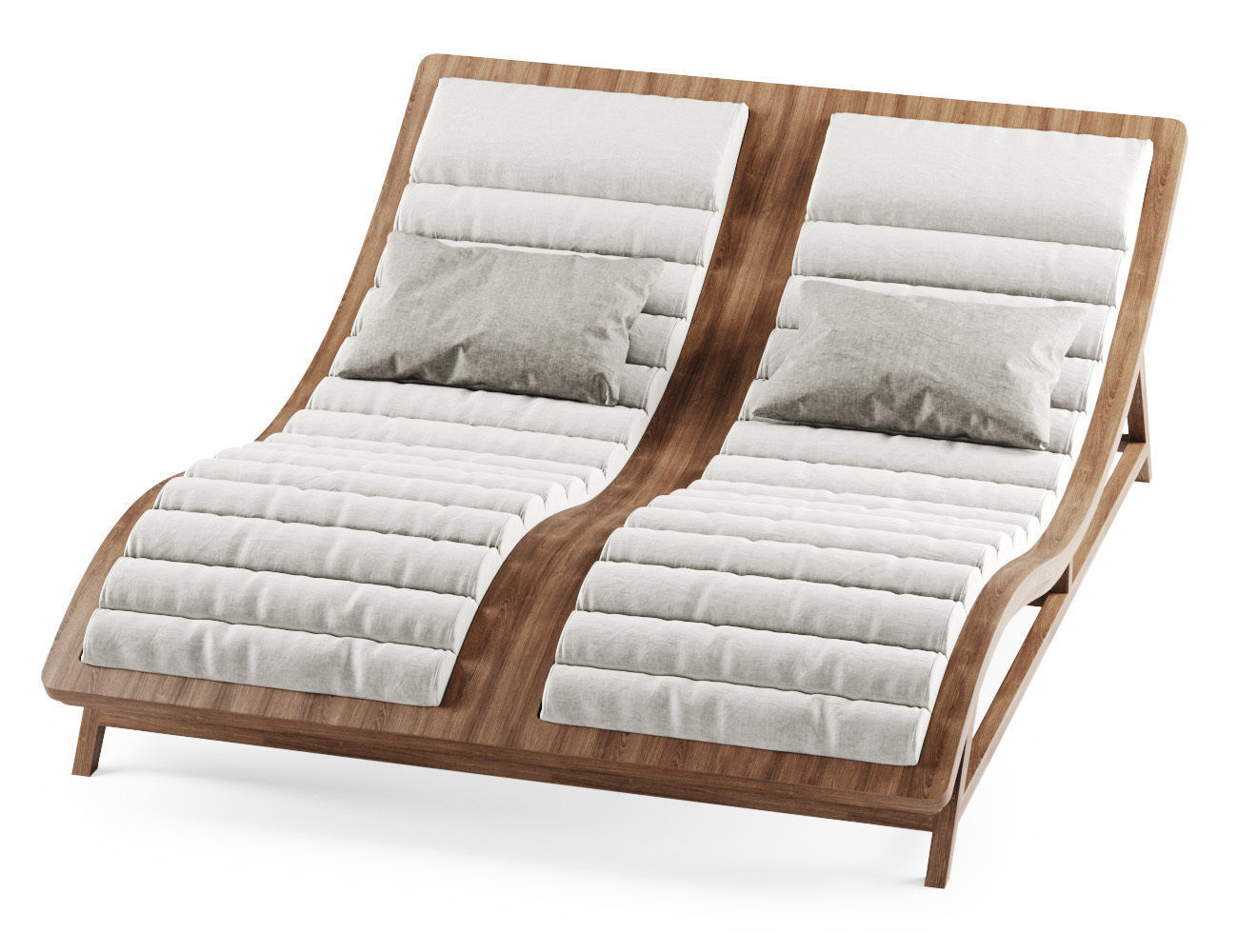 Double wooden chaise lounge  3D model_3