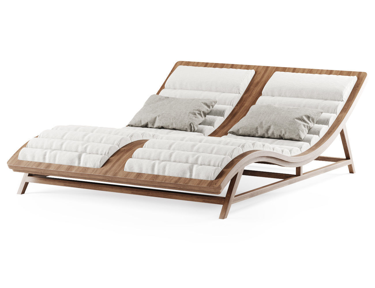 Double wooden chaise lounge  3D model_1