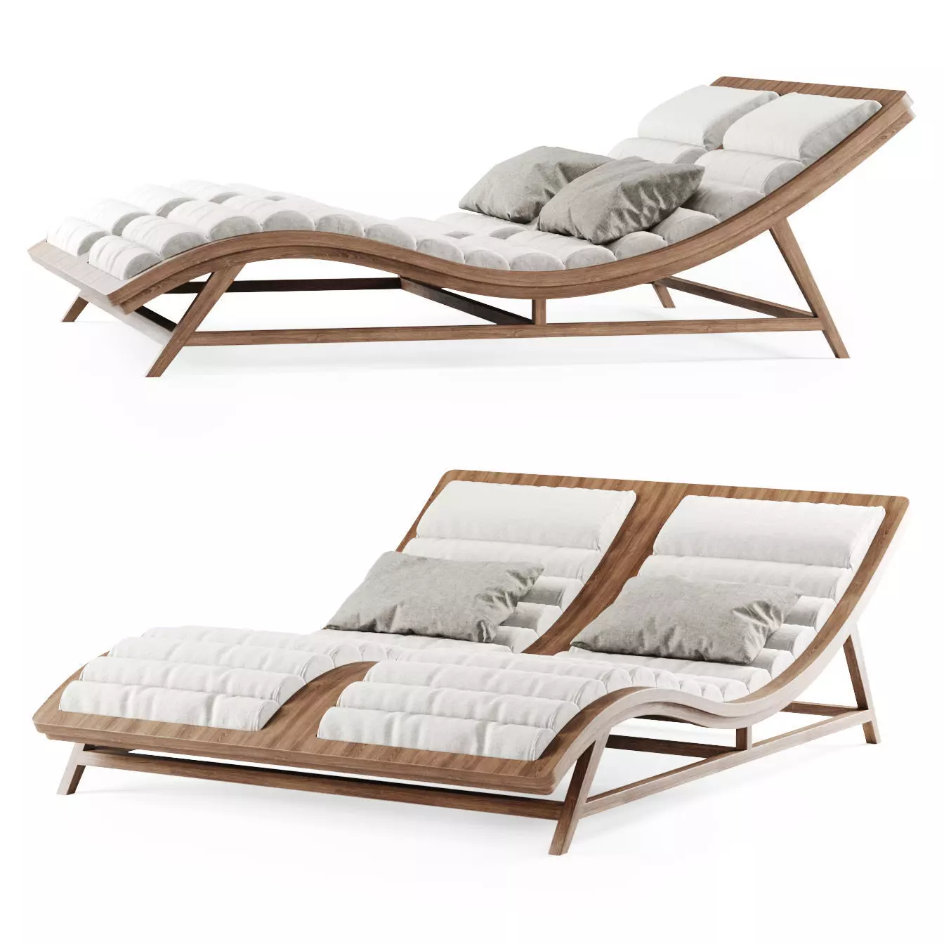 Double wooden chaise lounge  3D model_0
