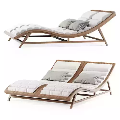 Double wooden chaise lounge  3D model