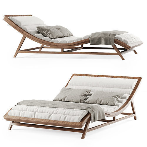 Large wooden chaise lounge  3D model