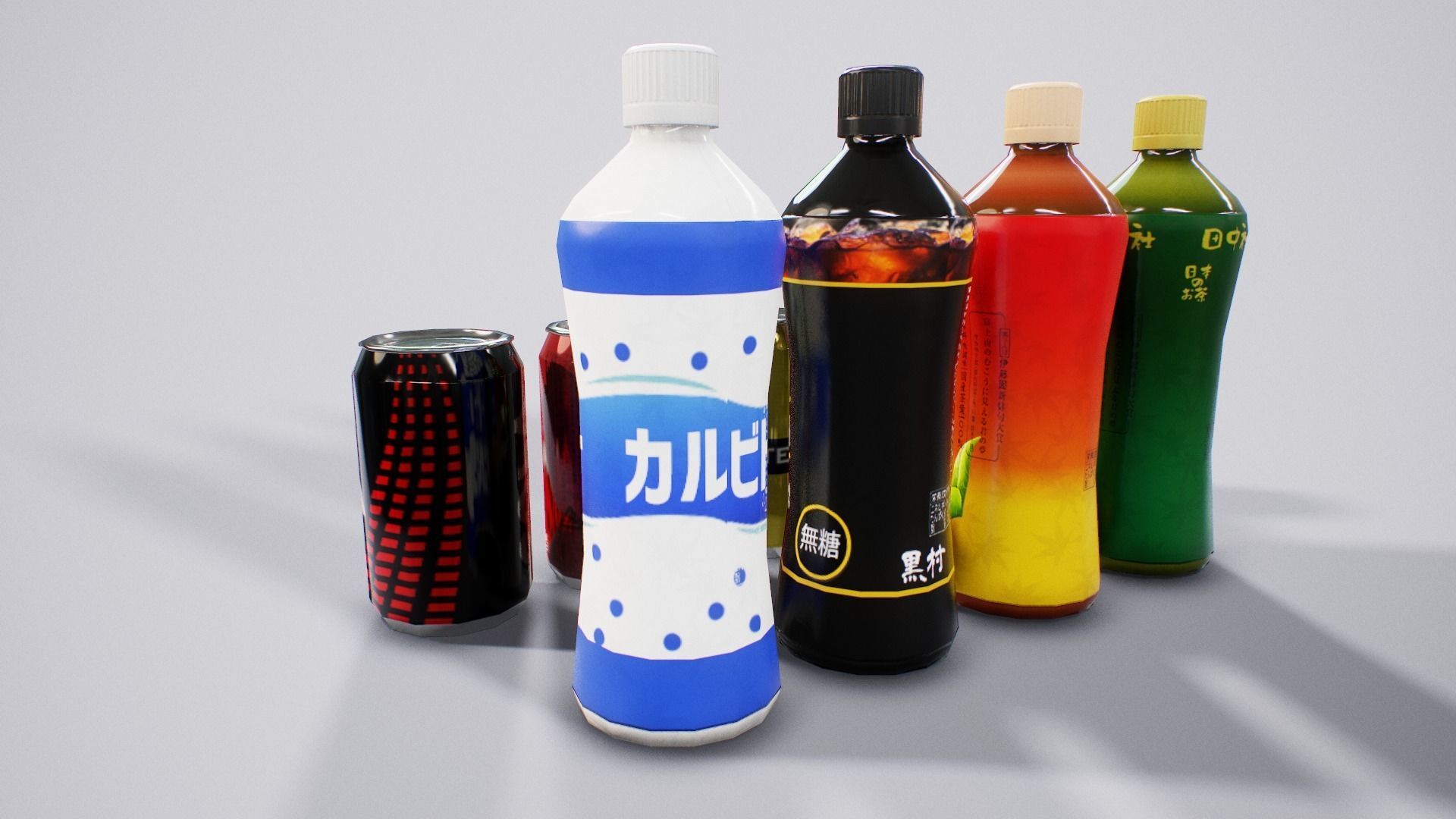 Japanese Drinks - Beer Tea Chuuhai Soda Low-poly 3D model_12