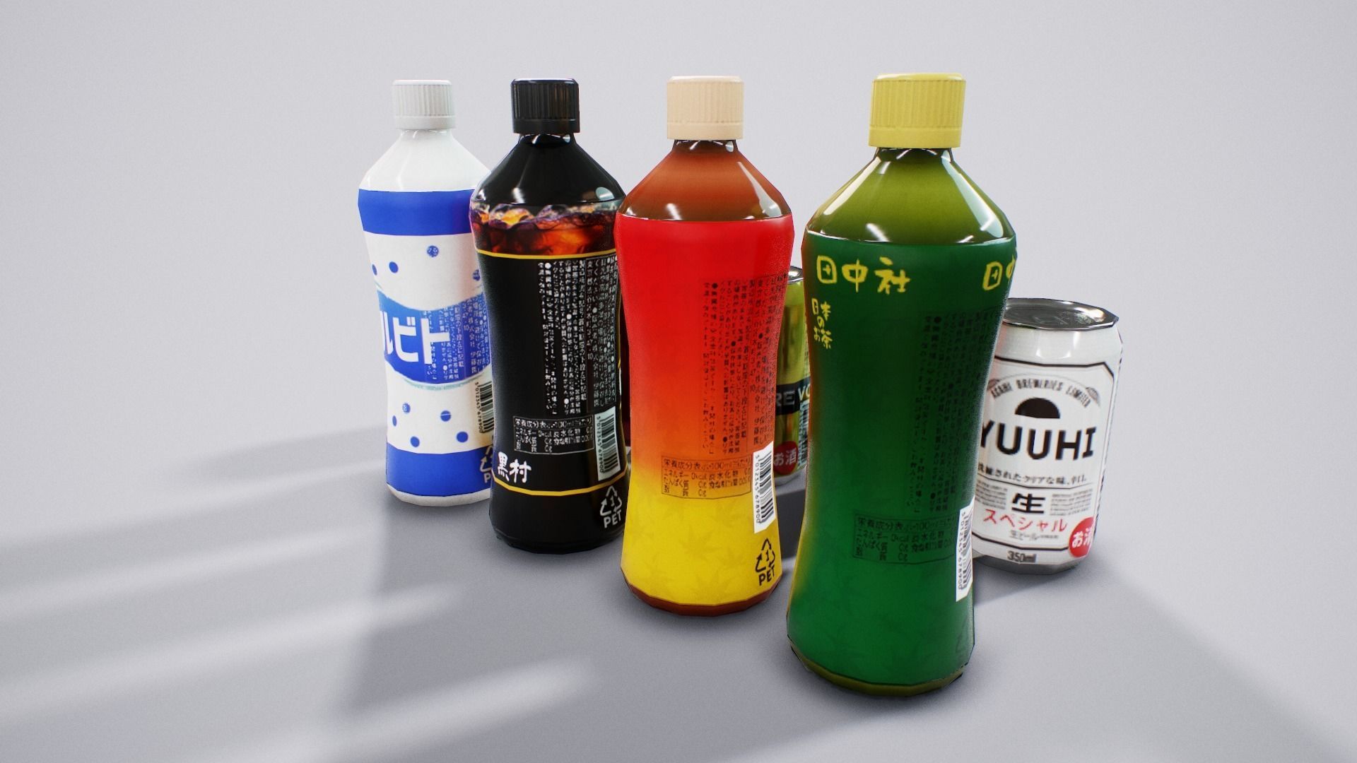 Japanese Drinks - Beer Tea Chuuhai Soda Low-poly 3D model_11