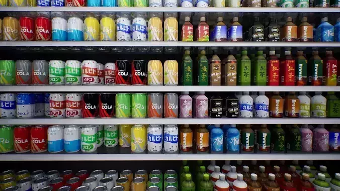 Japanese Drinks - Beer Tea Chuuhai Soda Low-poly 3D model