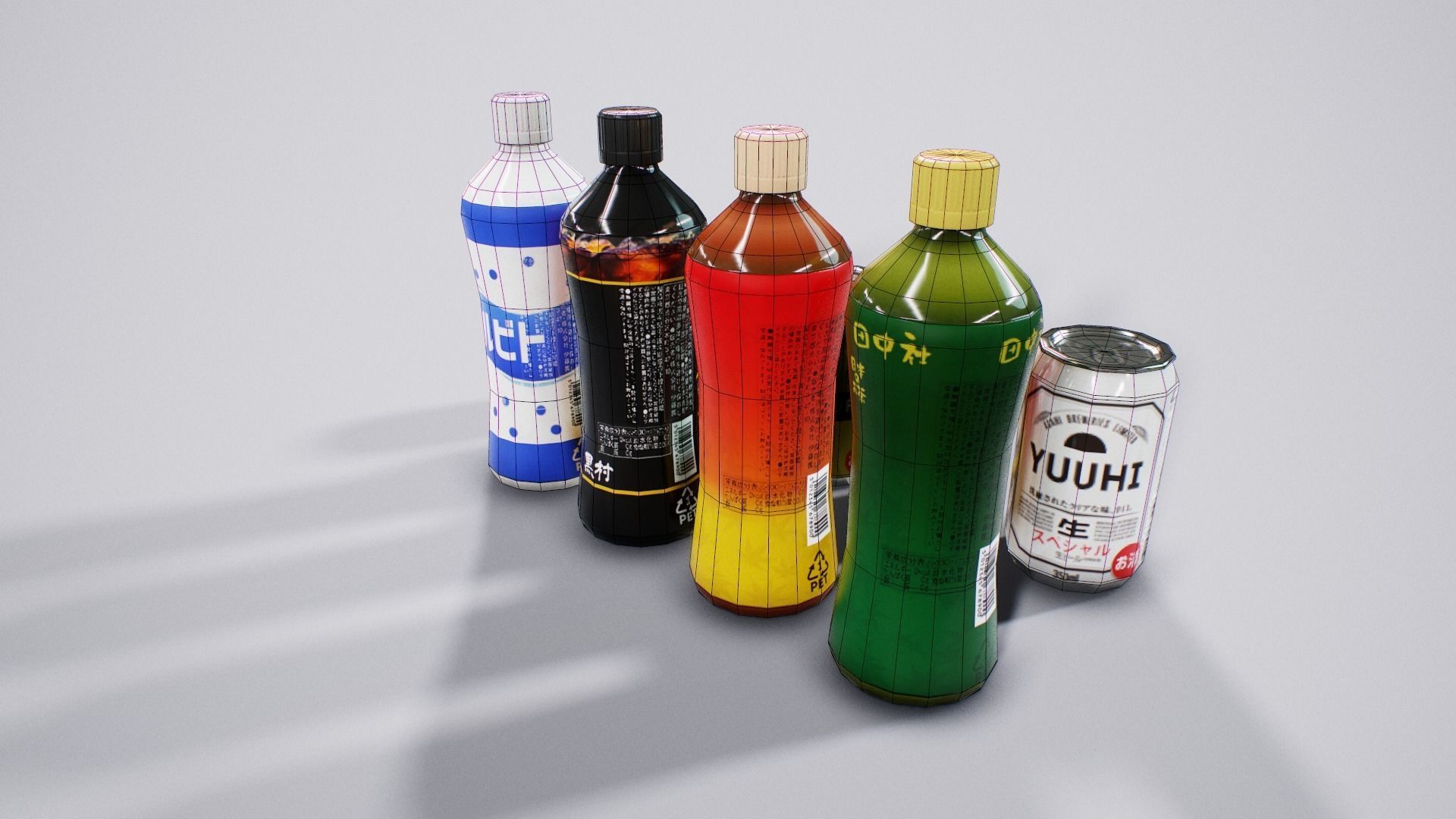 Japanese Drinks - Beer Tea Chuuhai Soda Low-poly 3D model_15