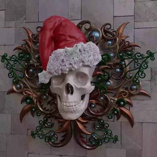 Christmas Santa Skull and Ornaments