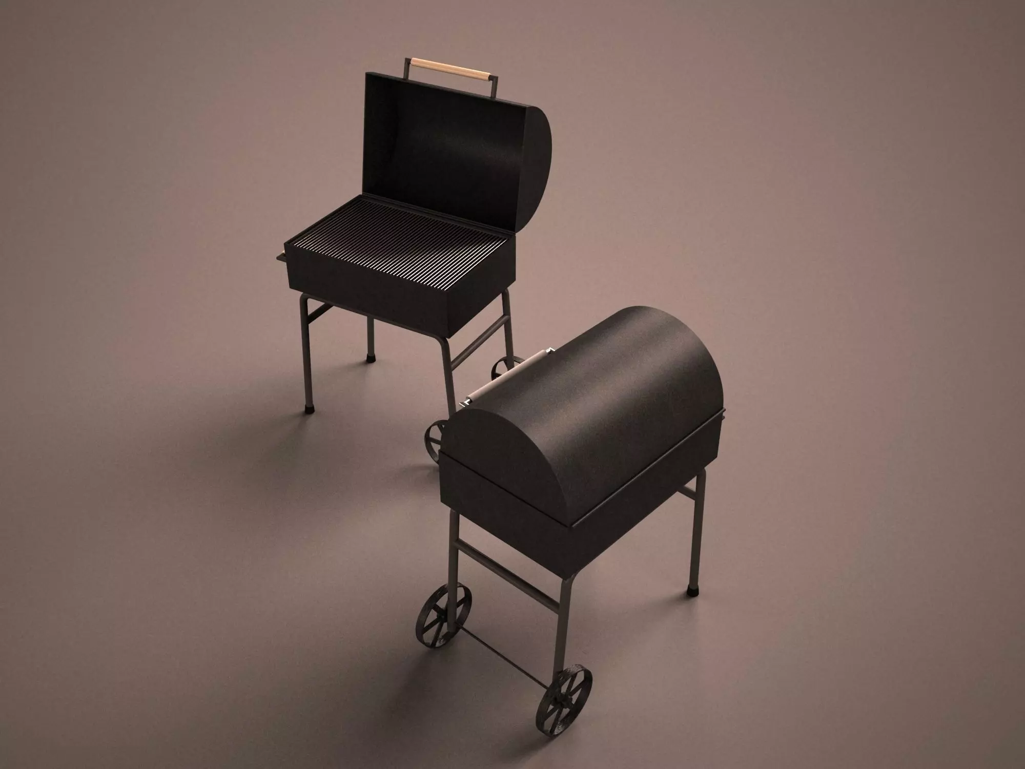 Barbecue two bbq grills on wheels Free 3D model