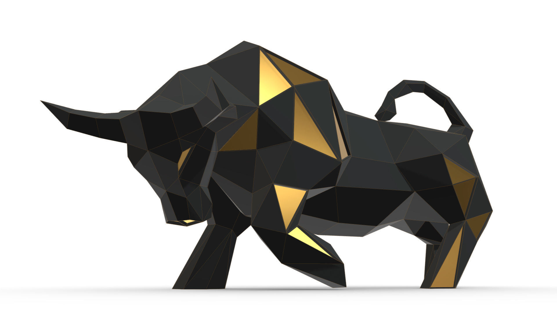 bull low poly gold 3D print model_7